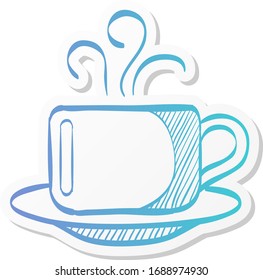 Coffee cup icon in sticker color style. Food beverage drink breakfast hot steam tea espresso
