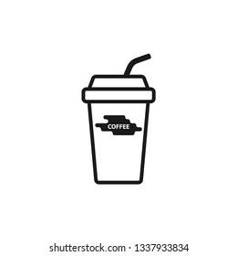 Coffee cup icon with straw. Flat design. Vector.