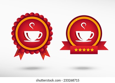 Coffee cup icon stylish quality guarantee badges