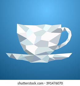 Coffee cup icon stylized triangle polygonal model