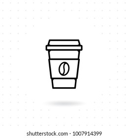 Coffee Cup Icon. Take Away Coffee Cup Icon. Disposable Cup Vector Illustration. Coffee To Go Icon On White Background. Coffee Cup Icon With Bean Symbol In Flat Line Style