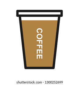 Coffee cup icon, takeaway cup, container for coffee shop. Simple design, stroke outline style. Line vector. Isolate on white background.