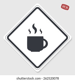 Coffee cup icon. Tea cup. Flat design style. Made vector illustration. Emblem or label with shadow.