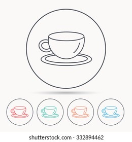 Coffee cup icon. Tea or hot drink sign. Linear circle icons.
