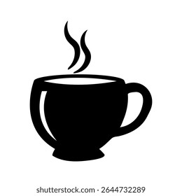 Coffee cup icon, tea cup logo, Vector illustration silhouette image template. Steaming hot coffee or tea cup symbol image.