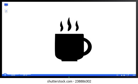 Coffee cup icon. Tea cup on the screen monitor. Made vector illustration