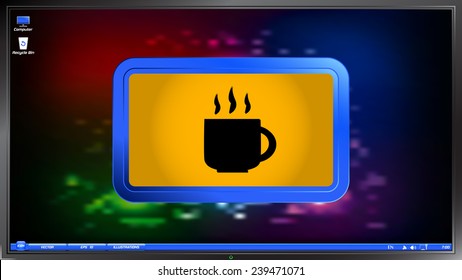 Coffee cup icon. Tea cup on the screen monitor. Made vector illustration