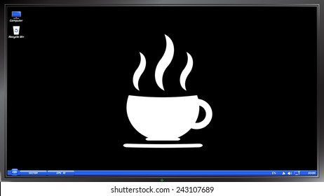 Coffee cup icon. Tea cup on the screen monitor. Made vector illustration