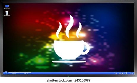 Coffee cup icon. Tea cup on the screen monitor. Made vector illustration