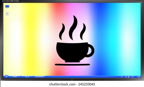 Coffee cup icon. Tea cup on the screen monitor. Made vector illustration