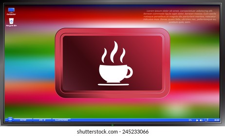 Coffee cup icon. Tea cup on the screen monitor. Made vector illustration