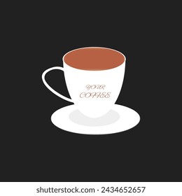 Coffee cup icon with text your coffee isolated on black background 