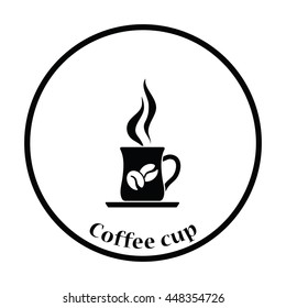 Coffee cup icon. Thin circle design. Vector illustration.