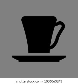 Coffee cup icon. Vector. Black icon on medium gray background. Isolated.