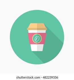 Coffee cup icon , Vector flat long shadow design.