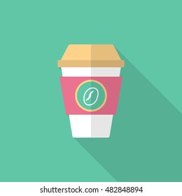 Coffee cup icon , Vector flat long shadow design.