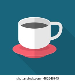 Coffee cup icon , Vector flat long shadow design.