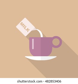 Coffee cup icon , Vector flat long shadow design.