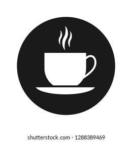 Coffee cup icon vector illustration design isolated on flat black round button