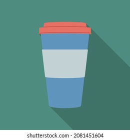 Coffee cup icon. Vector illustration with long shadow