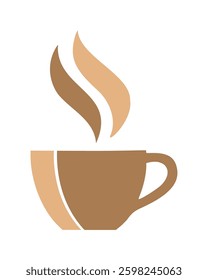 Coffee cup icon vector illustration with steam in shades of brown and beige colors.