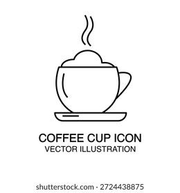 Kaffeetasse Symbol, Vektorgrafik mit Linien. Heißgetränk-Symbol mit Dampf für Café-Menü oder Logo. Teetasse einfaches Symbol. Schwarz-weißes Kaffeetassensymbol.