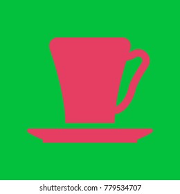 Coffee cup icon. Vector. Paradise pink icon on dark pastel green background.