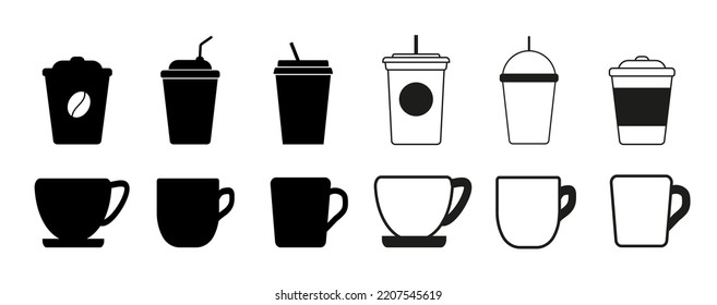 Juego de vectores de iconos de taza de café.  Silhouette de bebida caliente. 
Iconos aislados de fondo blanco.  Ilustración vectorial eps10. 