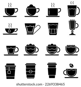 Juego de vectores de iconos de taza de café. colección de signos de ilustración de tea cup. Símbolo o logotipo de bebida caliente.