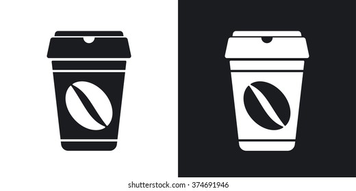 Coffee cup icon, vector. Two-tone version on black and white background