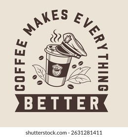 Coffee cup icon vector with vintage cafe design elements