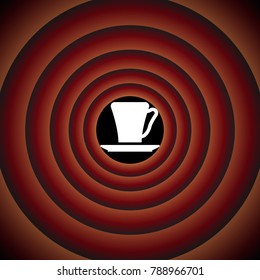 Coffee cup icon. Vector. White icon on black circle in gradient rings.
