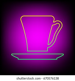 Coffee cup icon. Vector. Yellow-green gradient linear icon on magenta light as background