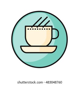 Coffee cup icon. White cup on blue background. Coffee hot drinking cup. Coffee time, break time concept. Hot drink blue icon. Idea concept. Round line icon. Vector illustration.