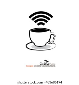 Coffee cup icon with wifi symbol.vector illustration.