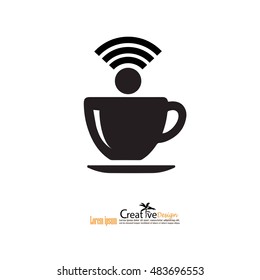 Coffee cup icon with wifi symbol.vector illustration.