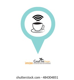 Coffee cup icon with wifi symbol.vector illustration.