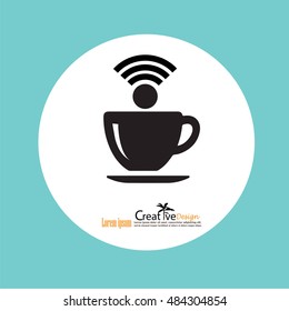 Coffee cup icon with wifi symbol.vector illustration.