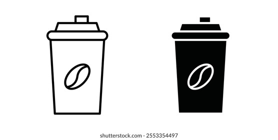 coffee cup icons in black filled and outlined style
