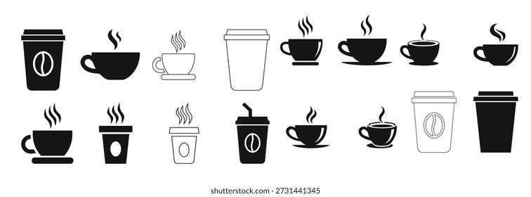 Iconos de taza de café Conjunto de colección Silhouette Taza de té