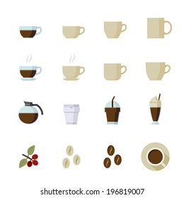 Coffee and Coffee cup Icons : Flat Icon Set for Web and Mobile Application