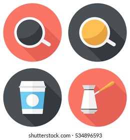 Coffee cup icons icon. Flat design style modern vector illustration. Isolated on stylish color background. Flat long shadow icon. Elements in flat design.