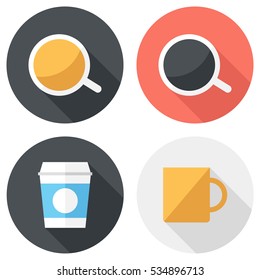 Coffee cup icons icon. Flat design style modern vector illustration. Isolated on stylish color background. Flat long shadow icon. Elements in flat design.