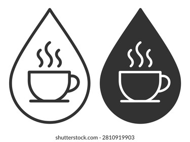 coffee cup icons inside water drop shapes beverage symbol set on transparent background