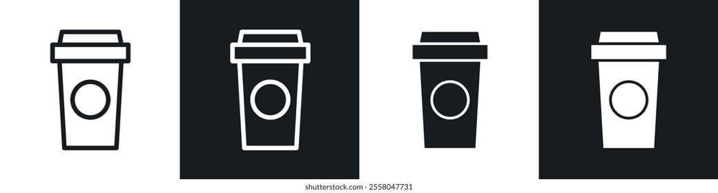 coffee cup icons pack in black and white filled and outlined versions.