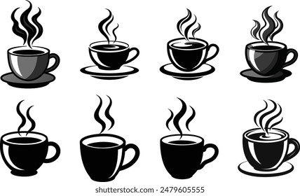 Coffee cup icons set Black and white design Vector illustration