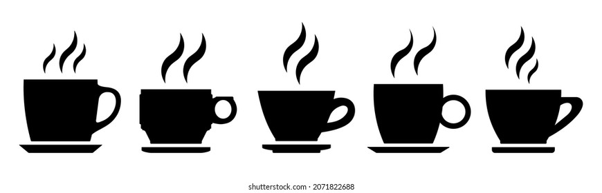 Coffee cup icons set.Coffee and tea cup vector icons set on white background.Tea Cups of coffee tea collection. Hot drink icon. Cup coffee with steam.