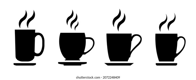 Coffee cup icons set.Coffee and tea cup vector icons set on white background.Tea Cups of coffee tea collection. Hot drink icon. Cup coffee with steam.