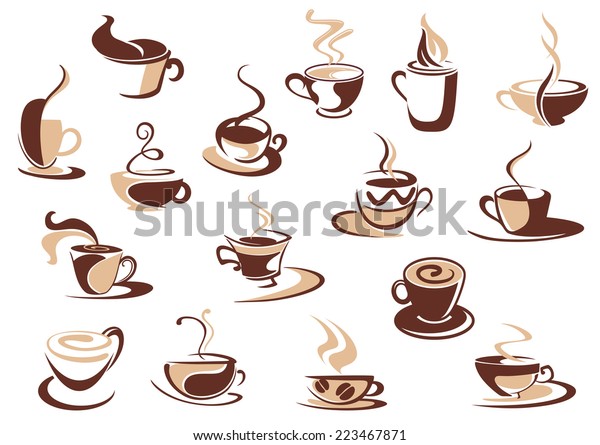 Coffee Cup Icons Shades Brown Doodle Stock Vector (Royalty Free ...