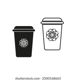 Iconos de taza de café. Diseño de Vector de copo de nieve. Blanco y negro. Tema de invierno.